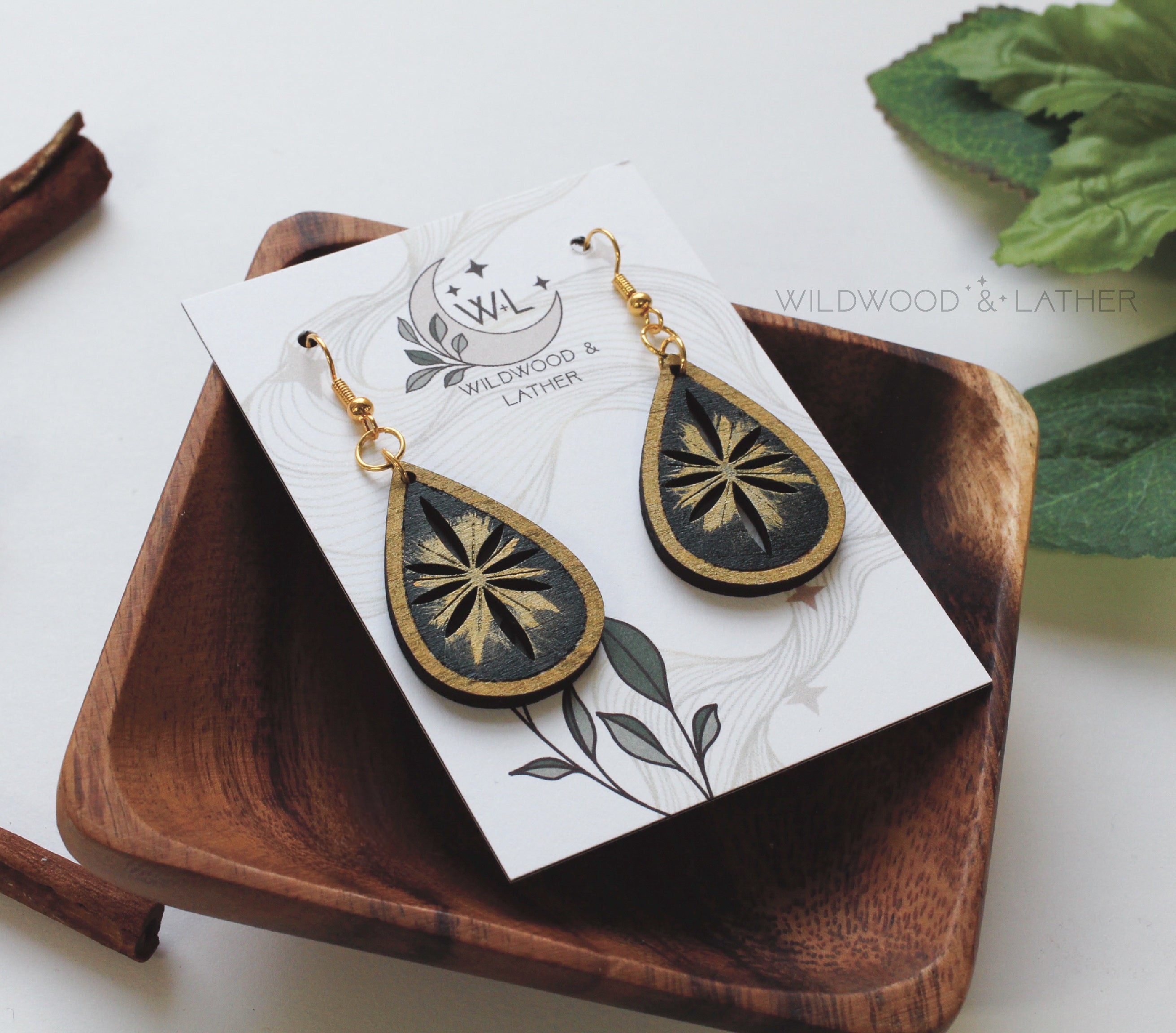 Golden Burst - Wooden Earrings.
