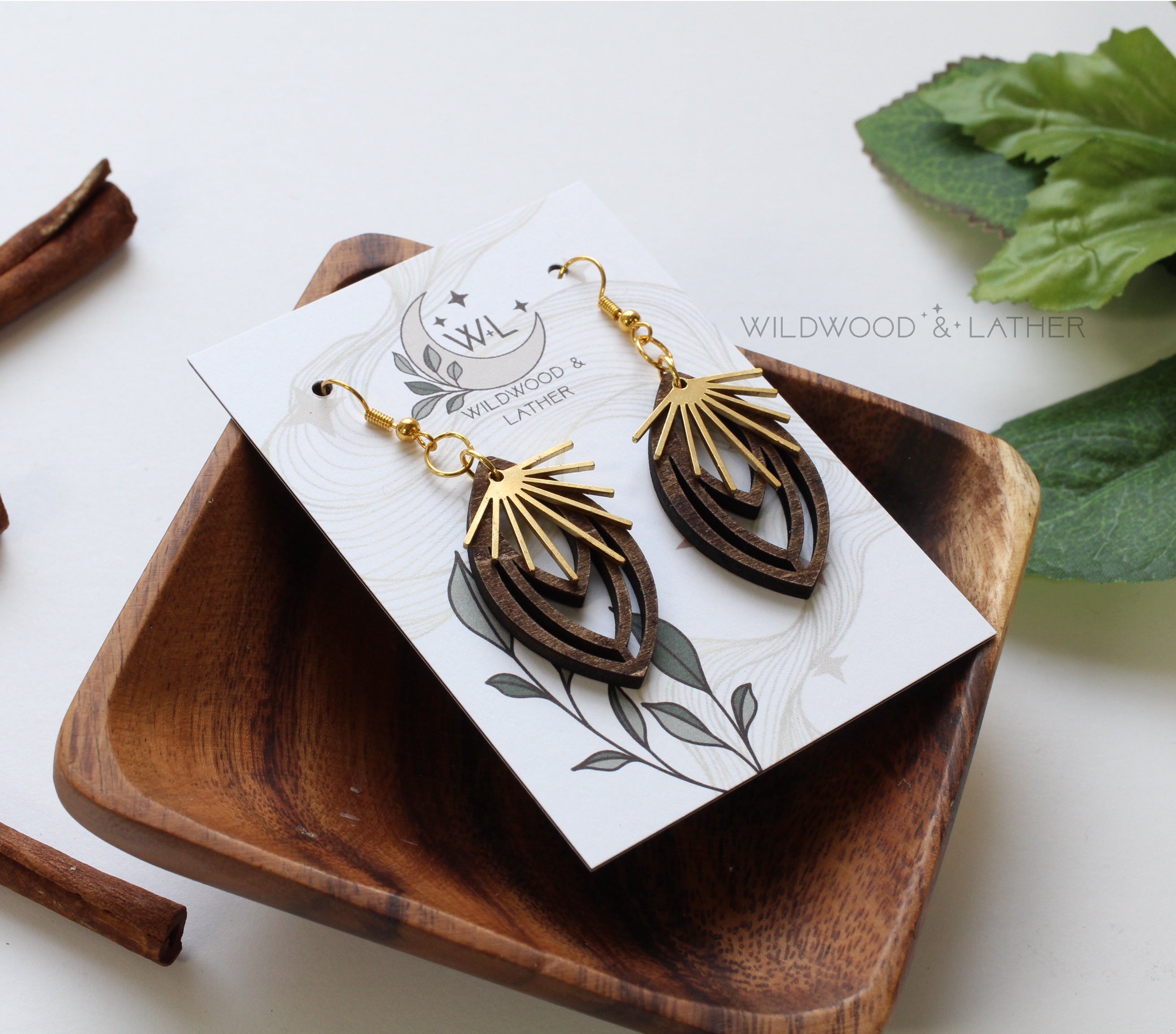 Brown Golden Halo wooden Earrings