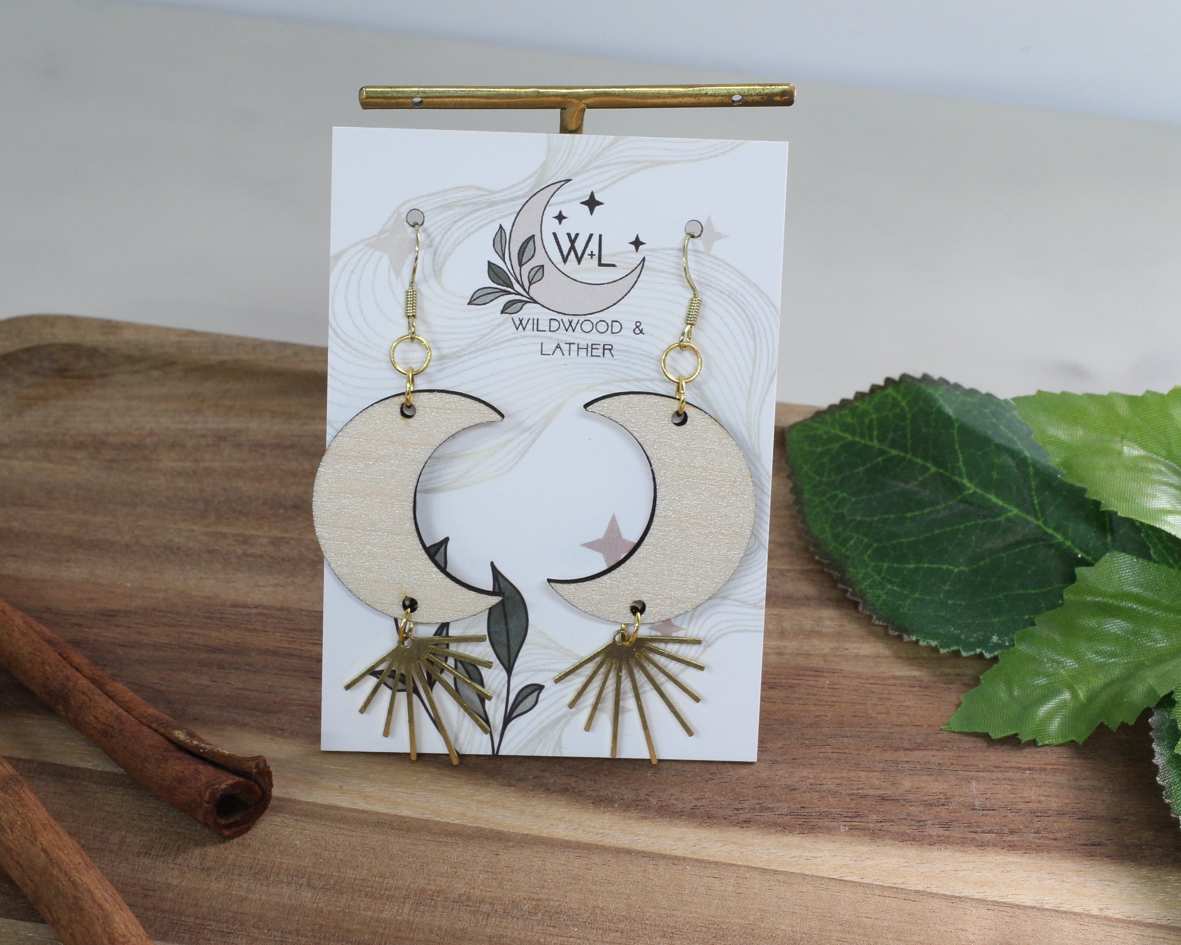 Moonlight Burst Wooden Lightweight Shimmering earrings.