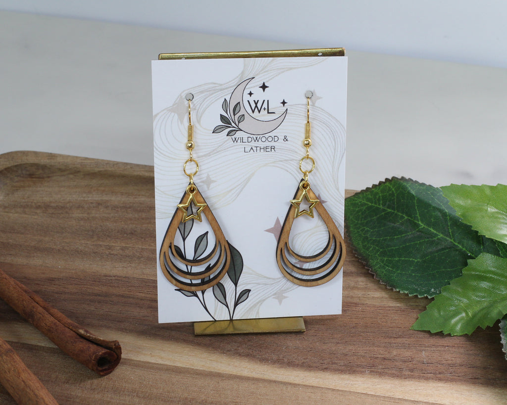 Celestial Teardrop wooden earrings
