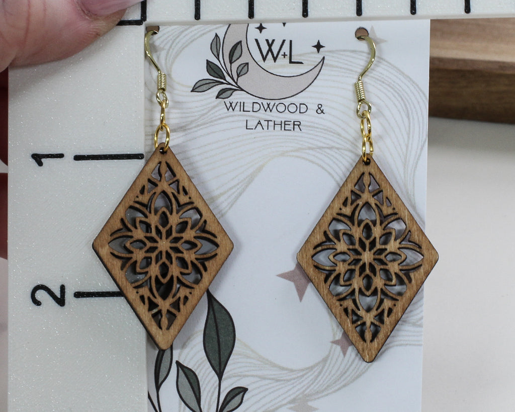 Moroccan Tile Flower Wooden Earrings