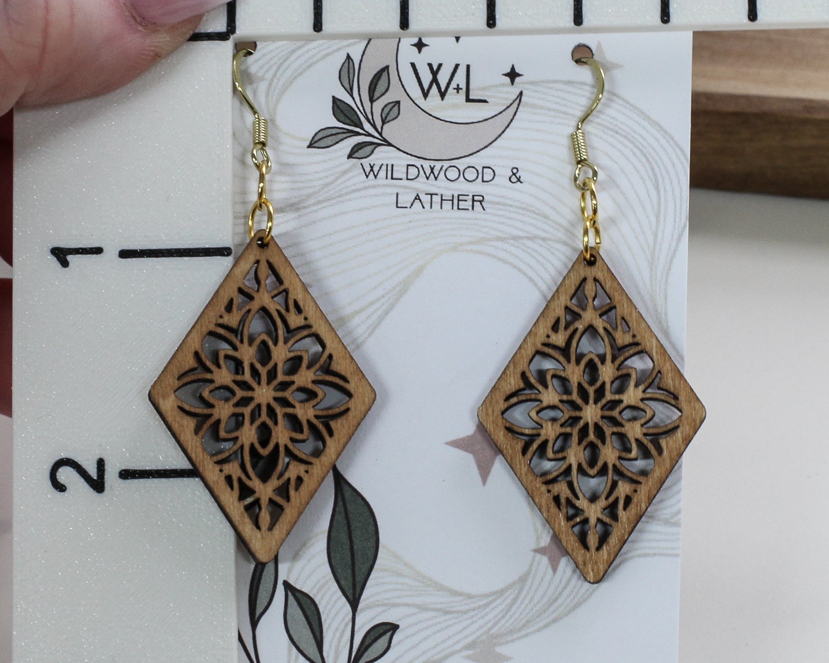 Moroccan Tile Flower Wooden Earrings