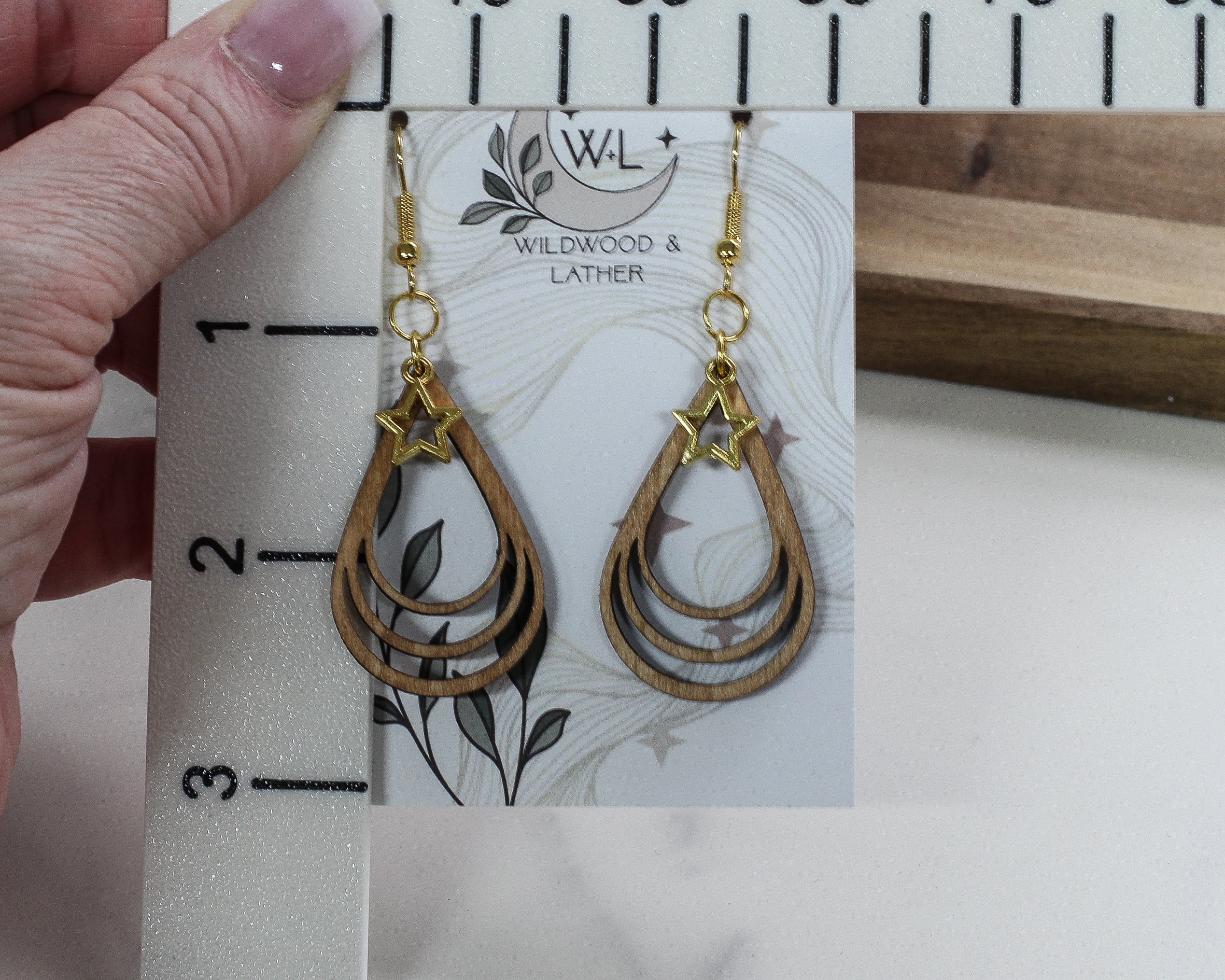 Celestial Teardrop wooden earrings
