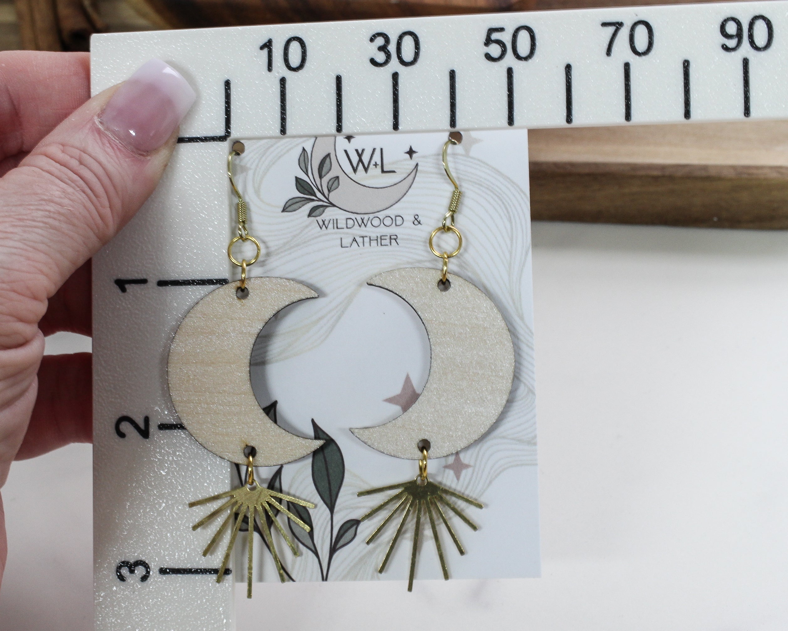 Moonlight Burst Wooden Lightweight Shimmering earrings.