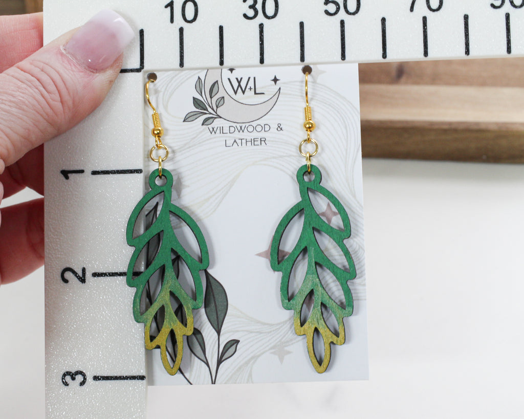 Witchy Leaves wooden earrings.